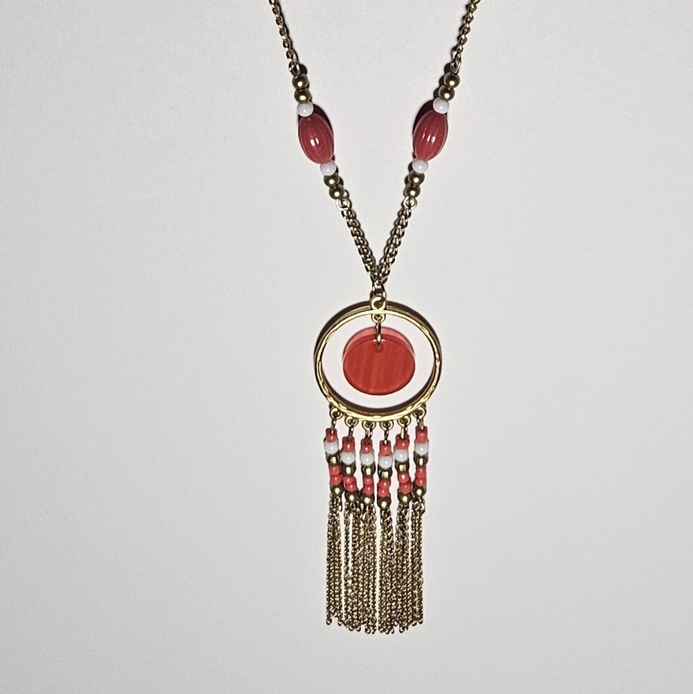 Gold and Red Beaded Necklace